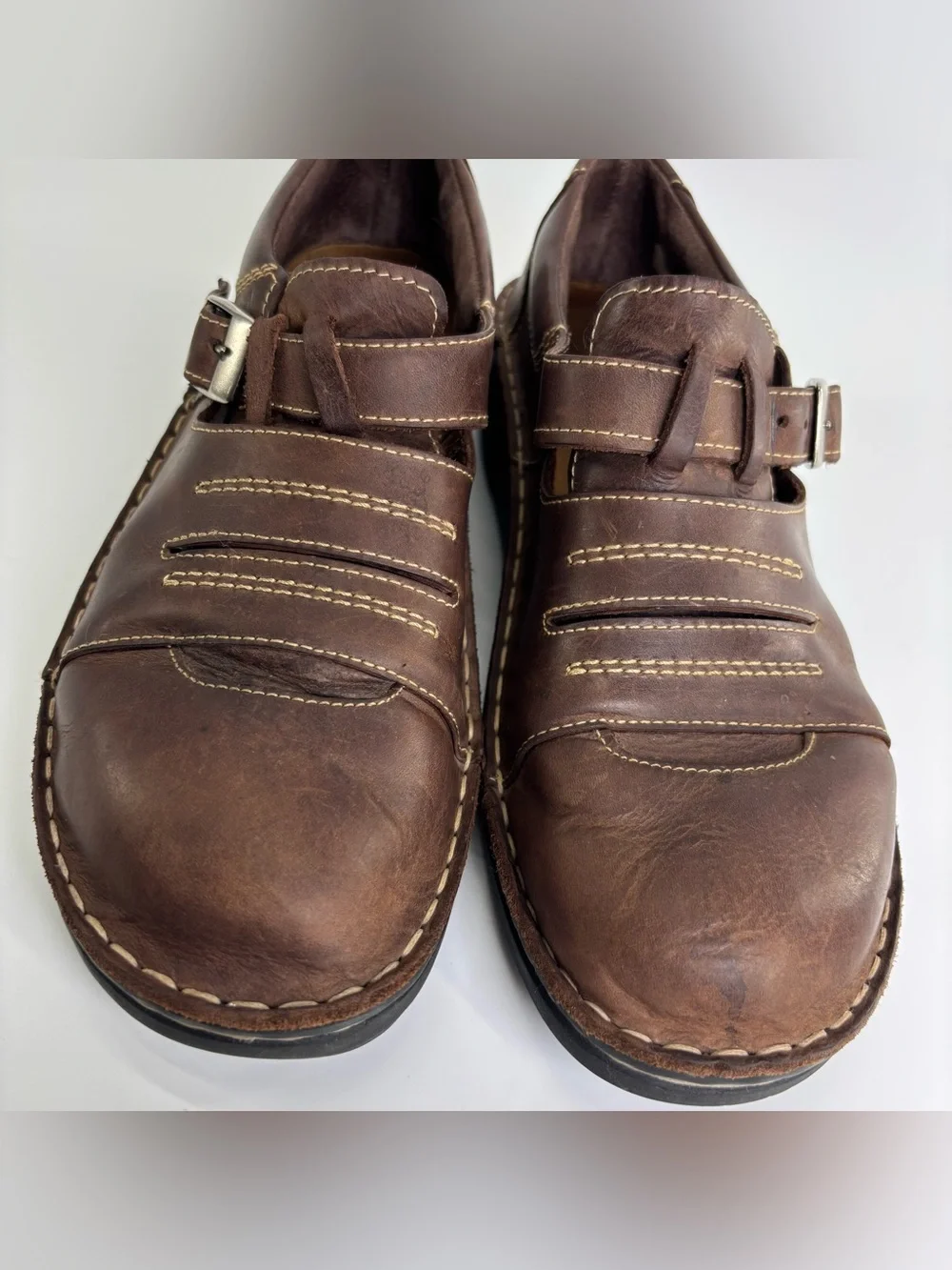 Naot brown leather comfort loafers 42 monk strap buckle chunky 90s grunge